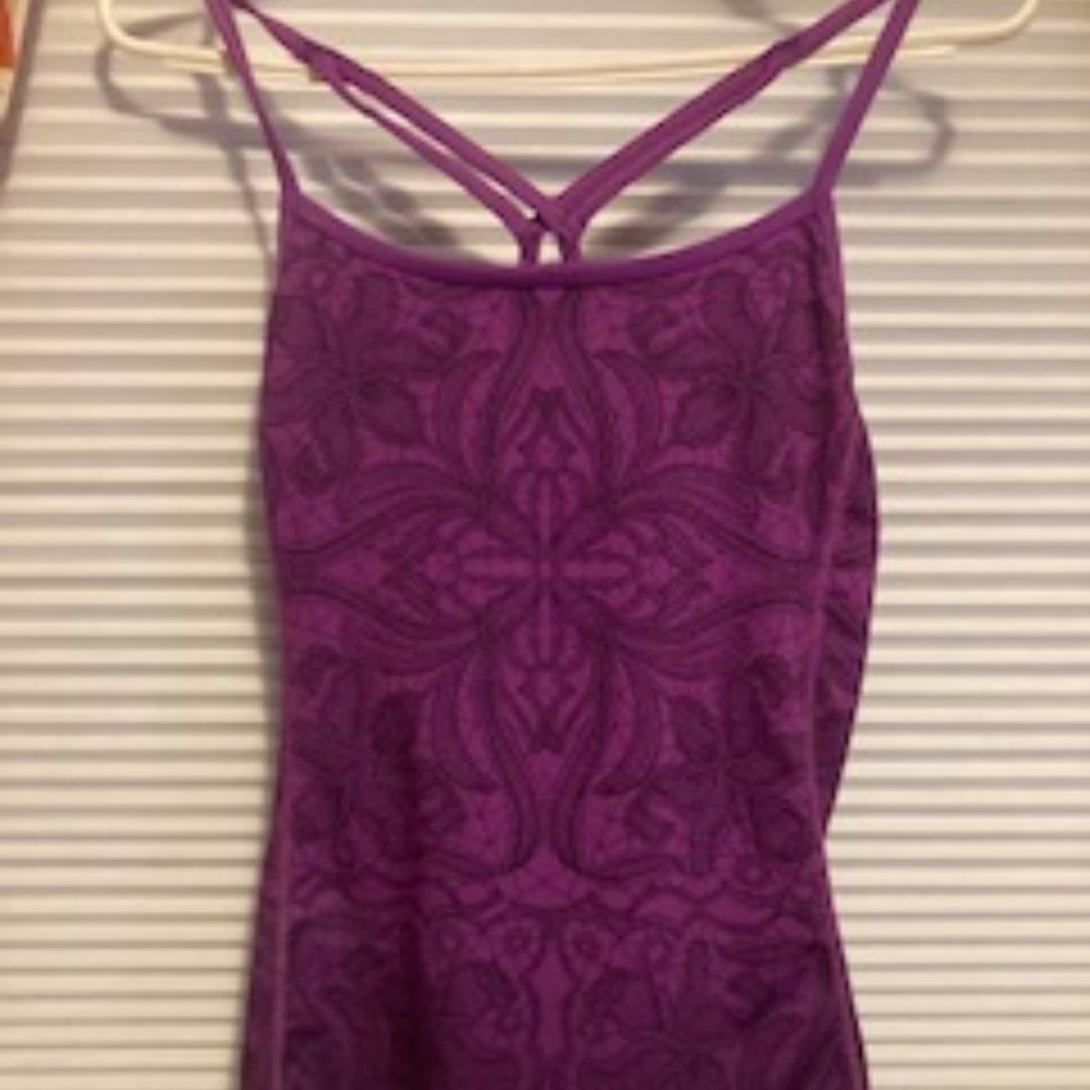 Strappy Purple,Yoga Top by Athleta, Built in Bra. Size Small, wicking fabric.